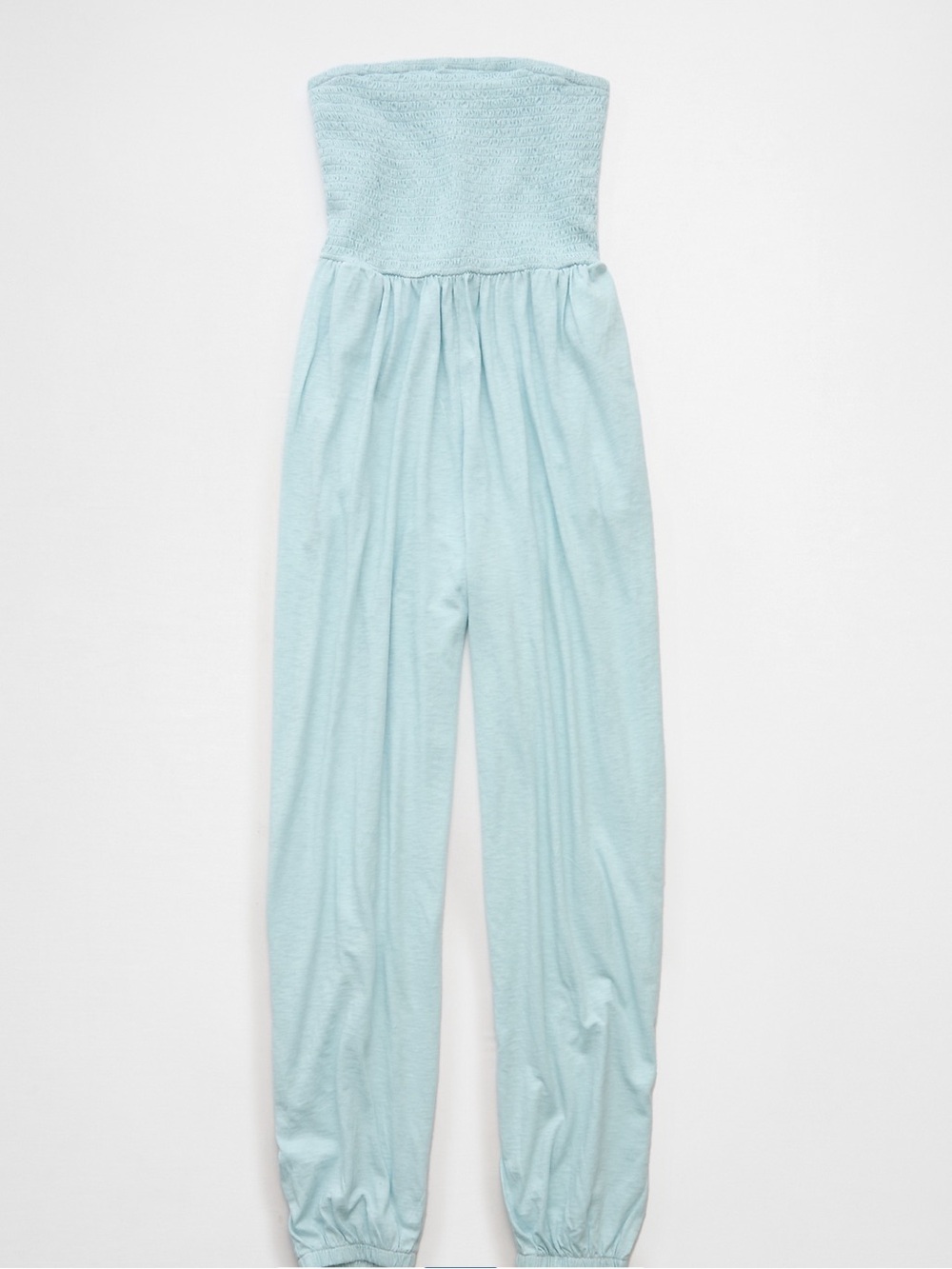 American Eagle Medium Strapless Light Blue Jumpsuit with Smocked Bodice